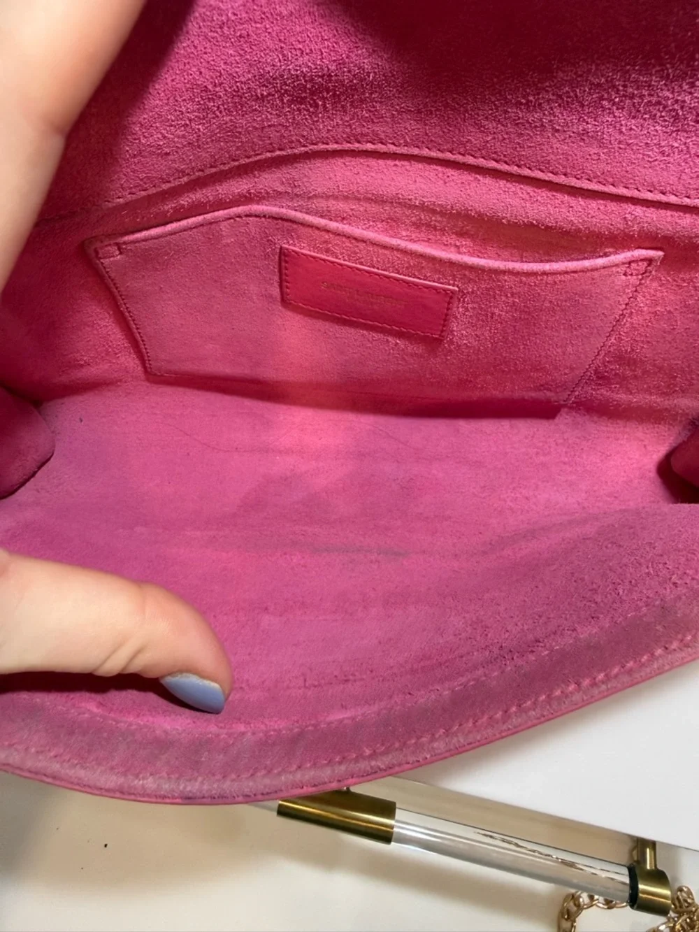 Yves Saint Laurent Hot Pink Leather Y-Front Chain Clutch - Picture 7 of 9